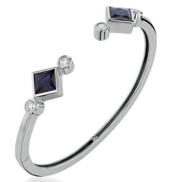 Paloma hinged cuff bracelet in 14k white gold with sapphire and diamonds