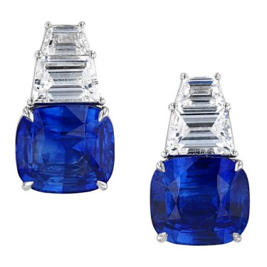 Earrings in platinum with 15.04 cts. t.w. sapphires and 3.16 cts. t.w. diamonds