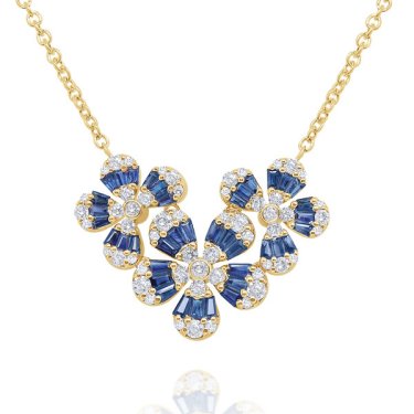 Flower necklace in 14k yellow gold with 1.32 cts. t.w. sapphires and 0.52 ct. t.w. diamonds