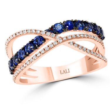 Ring in 14k rose gold with sapphires and diamonds
