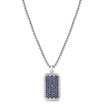 Tag pendant in sterling silver with sapphire