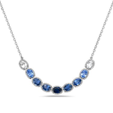 Necklace in 14k white gold with 5.41 cts. t.w. sapphire and 0.38 ct. t.w. diamonds