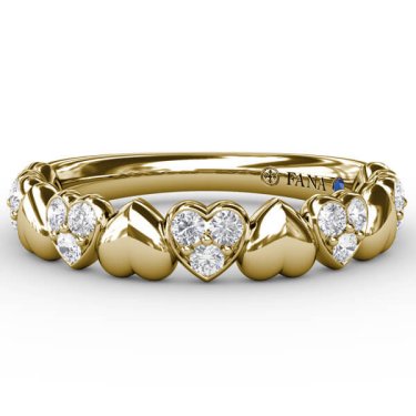 Alternating heart band in 14k yellow gold with diamonds, $1,825; Fana