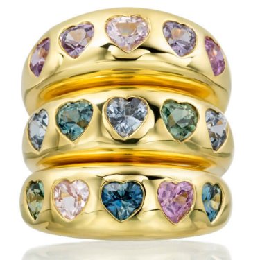 Olena rings in 18k yellow gold with multicolor sapphires, $3,800 - $4,500; Lauren K