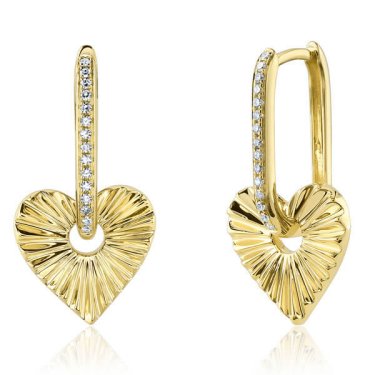 Heart earrings in 14k yellow gold with 0.08 ct. t.w. diamonds, $790; Shy Creation