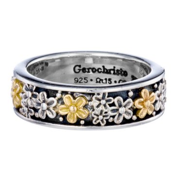 Wildflower anthemis band in 18k yellow gold and sterling silver, price on request; Gerochristo