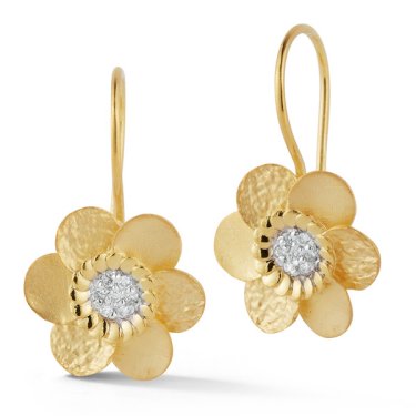 Flower earrings in 14k yellow gold with diamonds, $1,475; I. Reiss