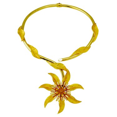 Golden Peonies necklace in 18k yellow gold with diamonds, price on request; Maramenos & Pateras