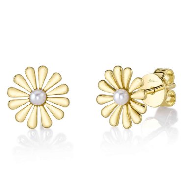 Flower earrings in yellow gold; Shy Creation