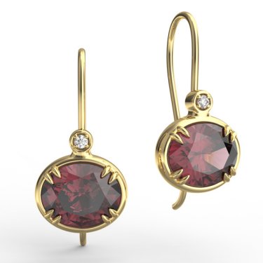 Earrings in 14k yellow gold with 5.0 cts. t.w. checkerboard-cut garnet and 0.05 ct. t.w. diamonds, $1,225; I. Reiss