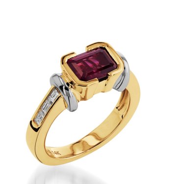 Treasure ring in 14k yellow gold with rhodolite garnet, $3,675; John Atencio