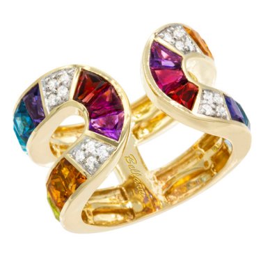 Lazy River collection ring in 14k yellow gold with 4.8 cts. t.w. multicolor gemstones and 0.13 ct. t.w. diamonds, $3,620; Bellarri