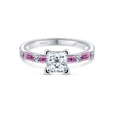Charlotte engagement ring in 18k white gold with pink sapphires and diamonds, $3,120 (center stone not included)