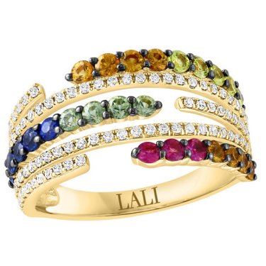 Ring in yellow gold with colored gemstones, price on request; Lali Jewels